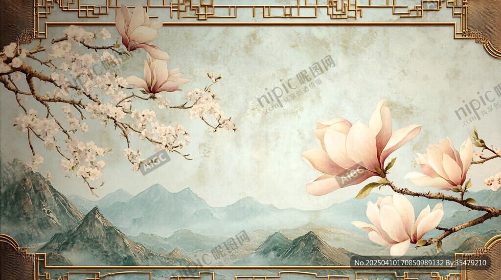 中式玉蘭山水雅致圖景