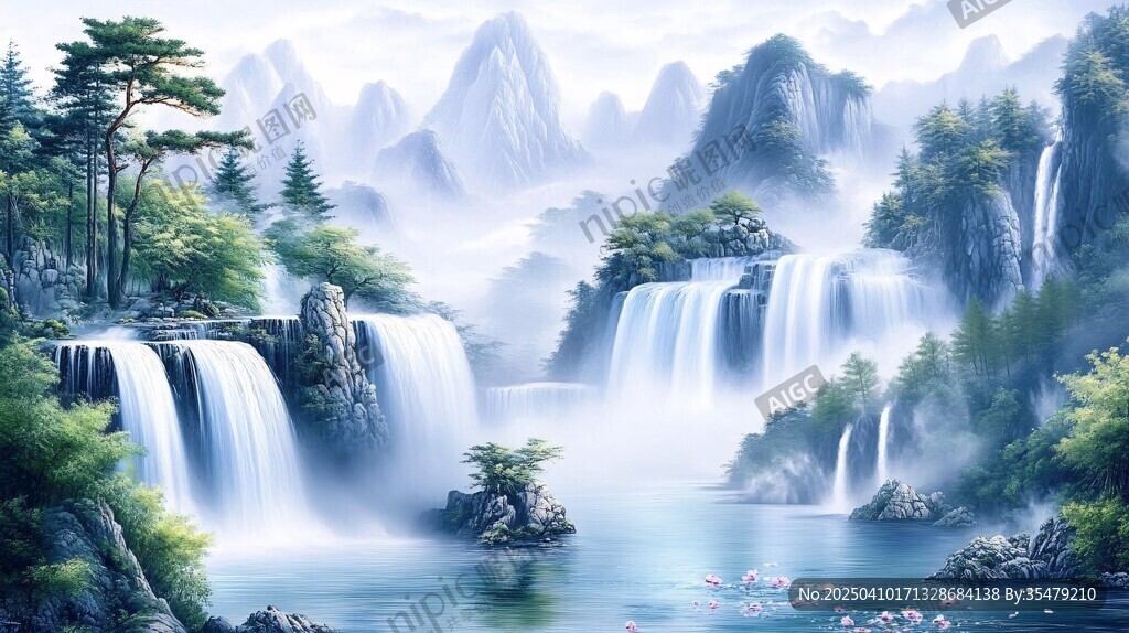 夢幻山水間的壯麗瀑布景觀
