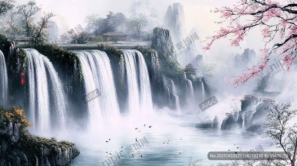 山水瀑布間的詩(shī)意美景