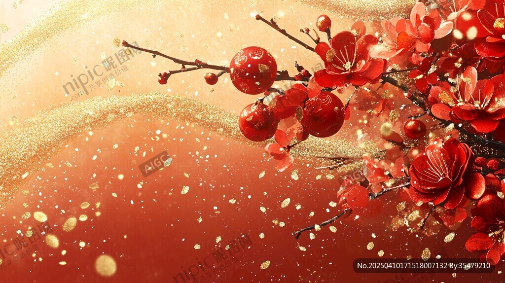 喜慶紅梅賀歲背景圖