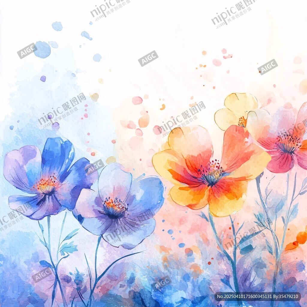 水彩花卉 絢爛多彩的花之景