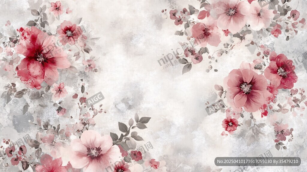 水彩風(fēng)粉色花卉背景圖