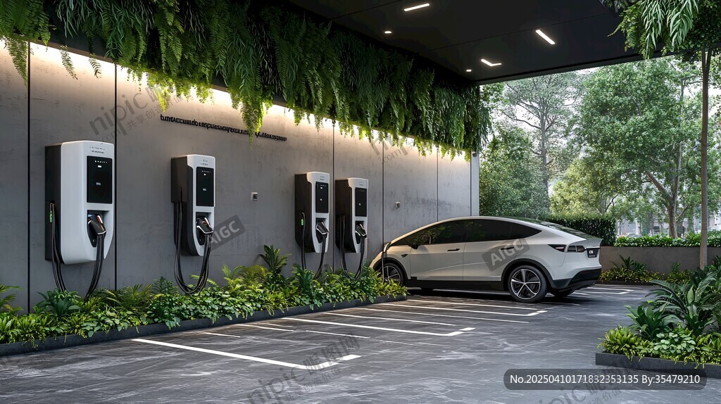 戶外電動汽車充電樁場景