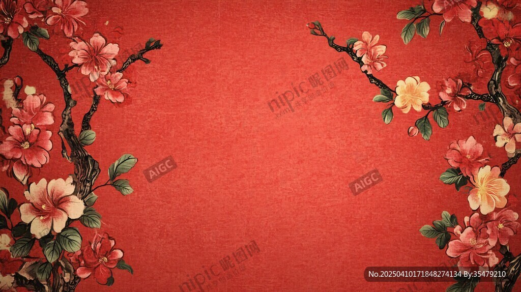 中式紅底花卉精美背景圖