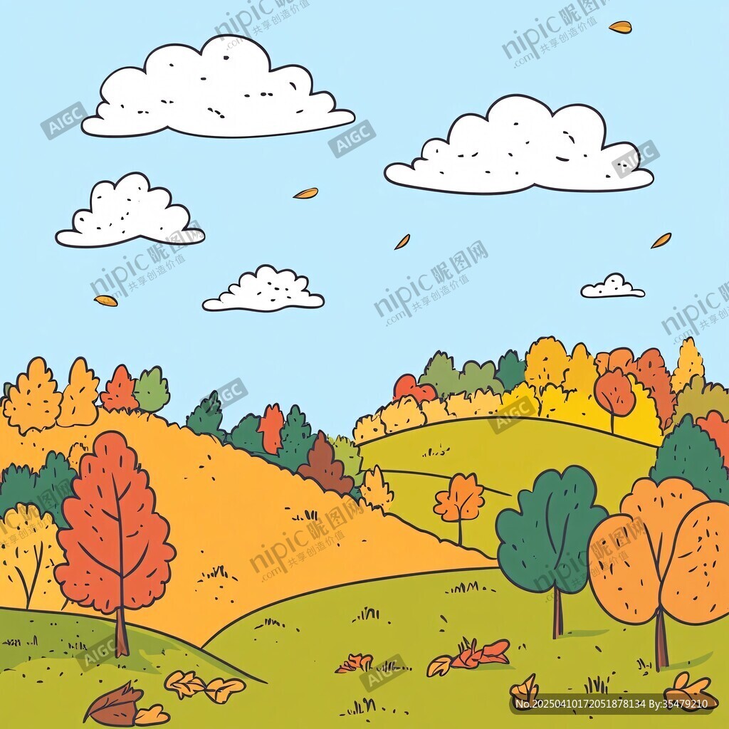 秋日山林美景插畫