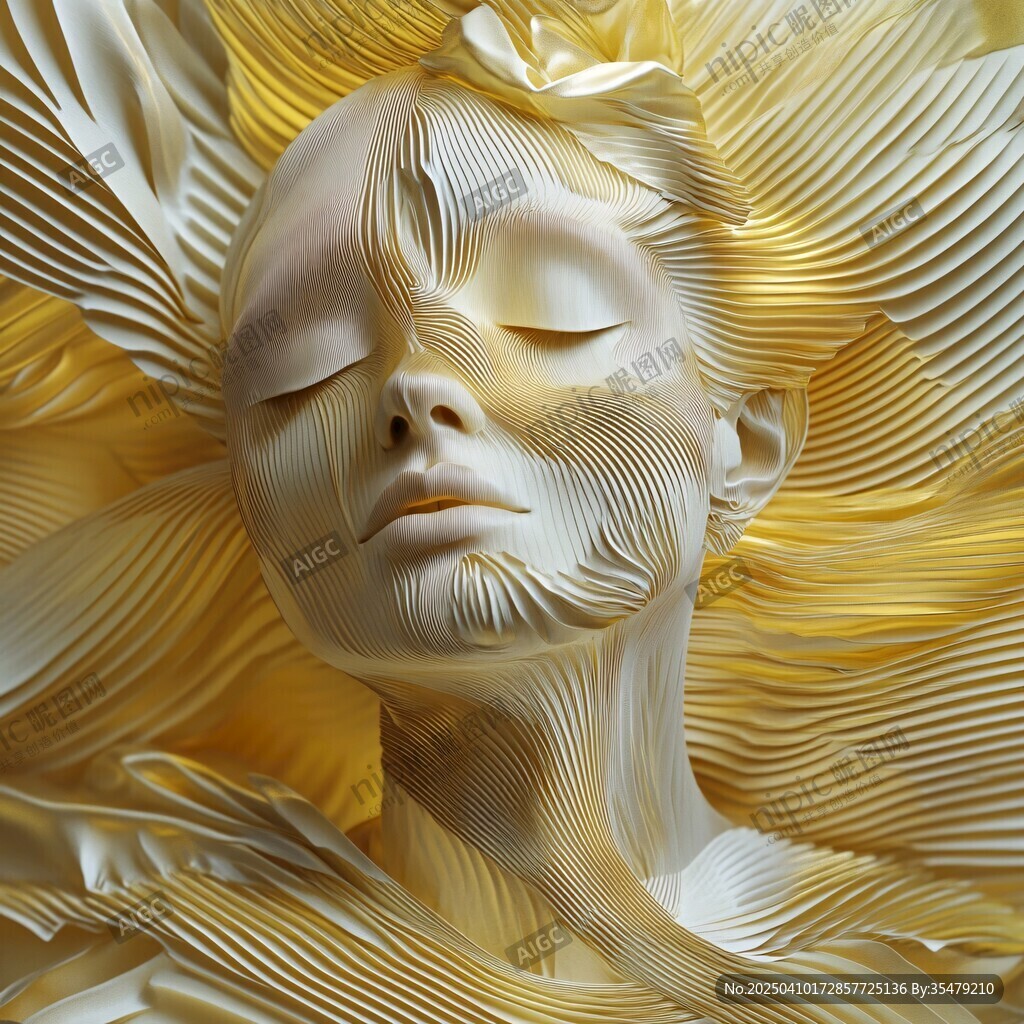 夢幻金色紋理人臉藝術雕塑