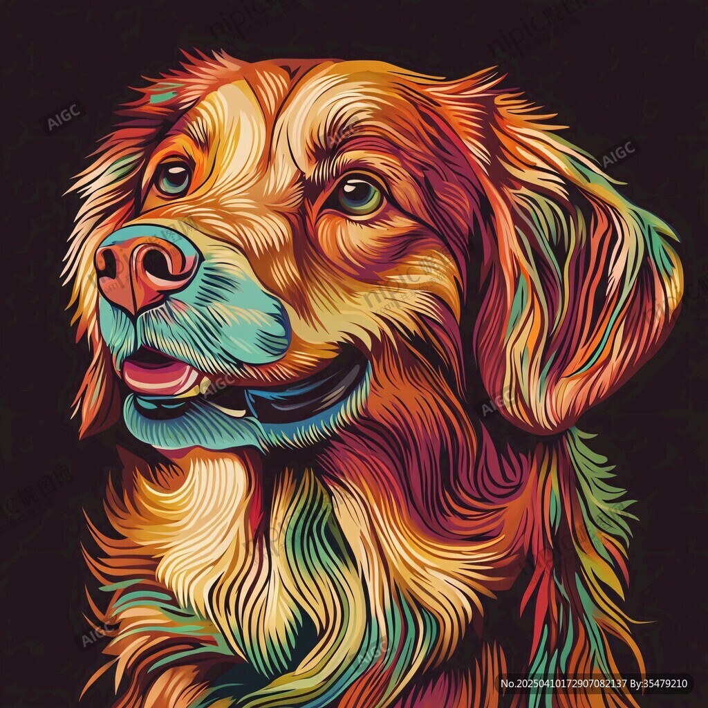 彩色藝術風的可愛金毛犬