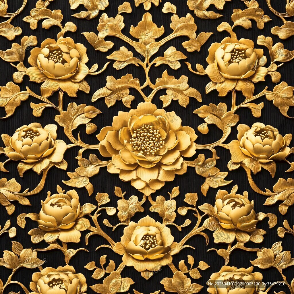 金色牡丹花紋飾圖案