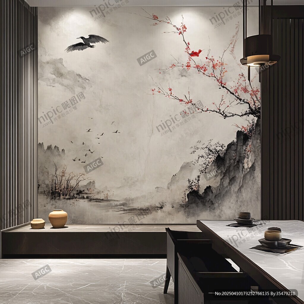 中式水墨風(fēng)客廳背景墻