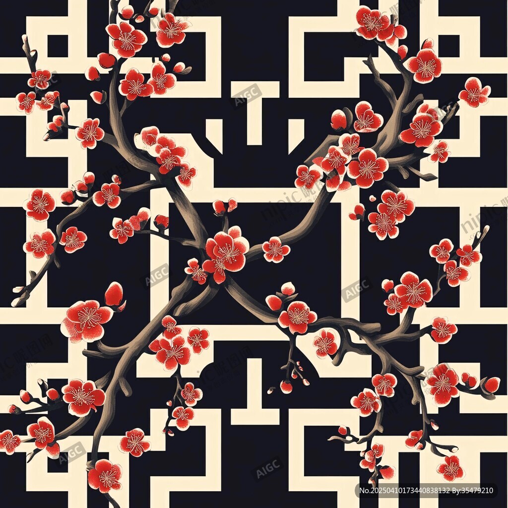 中式梅花幾何圖案紋理
