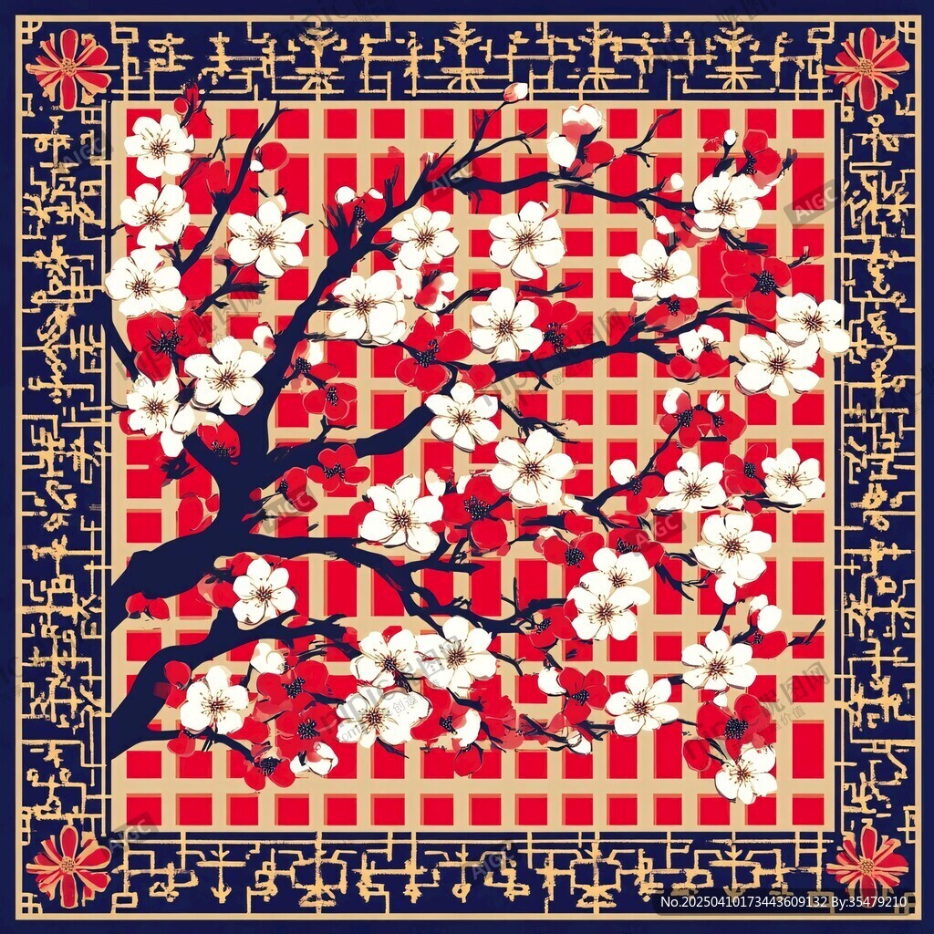中式梅花圖案?jìng)鹘y(tǒng)裝飾畫(huà)