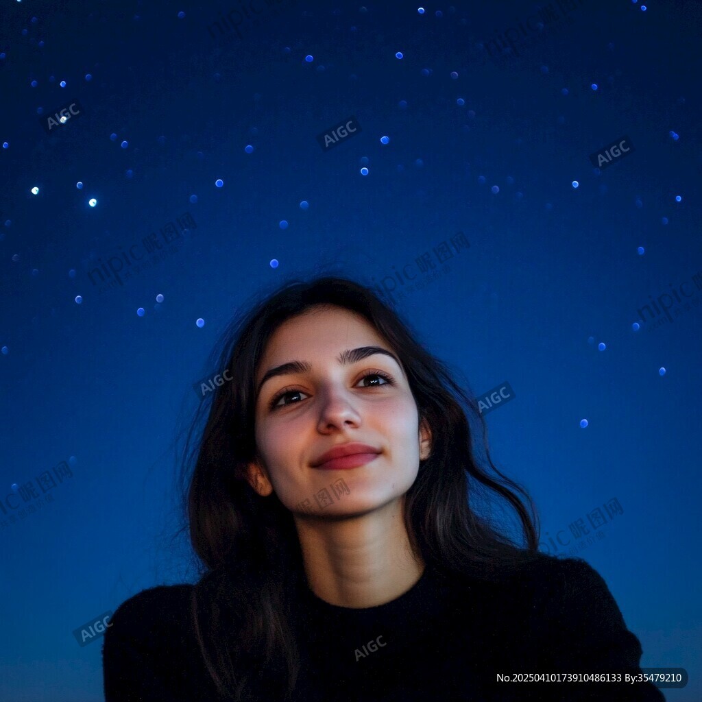 星空下的微笑女子