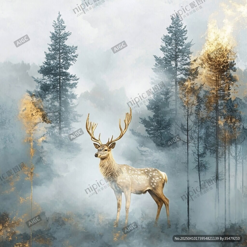 夢(mèng)幻森林中的優(yōu)雅白鹿
