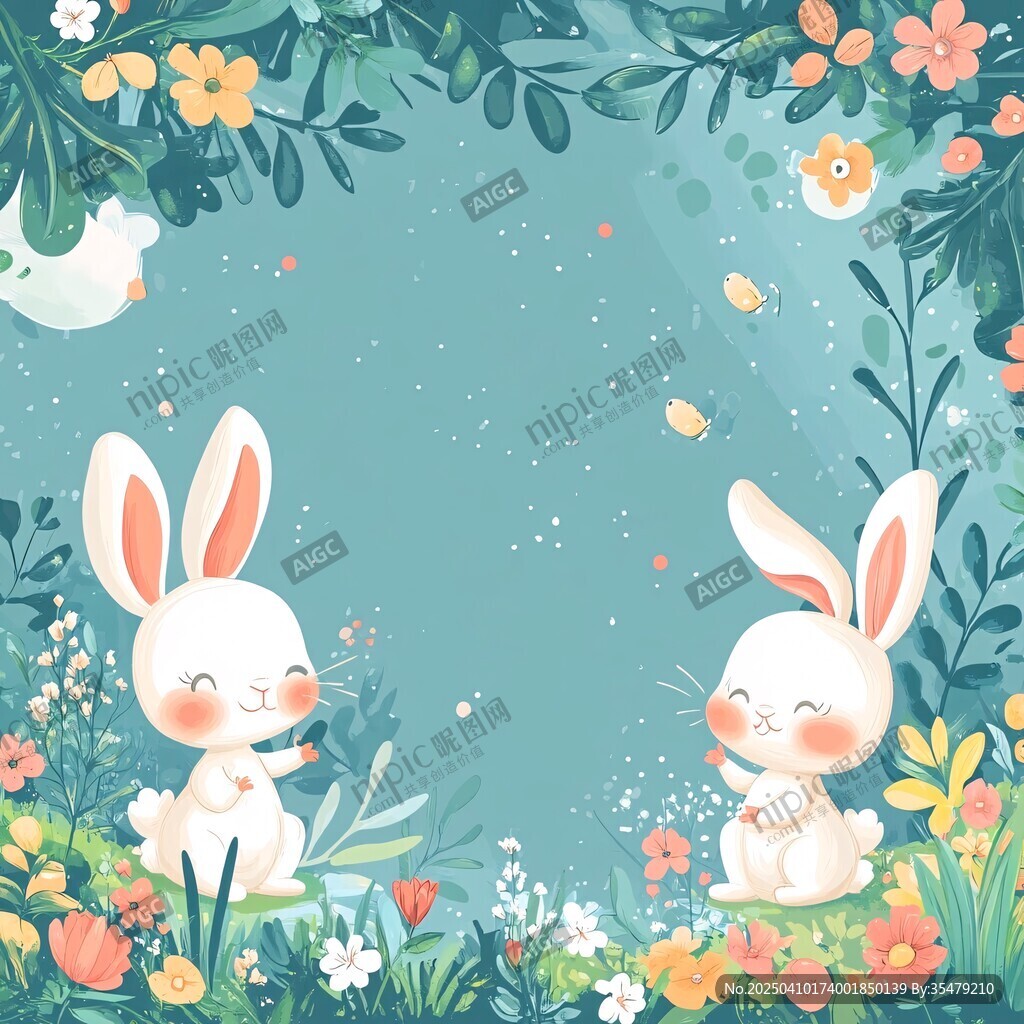 春日萌兔花叢圖