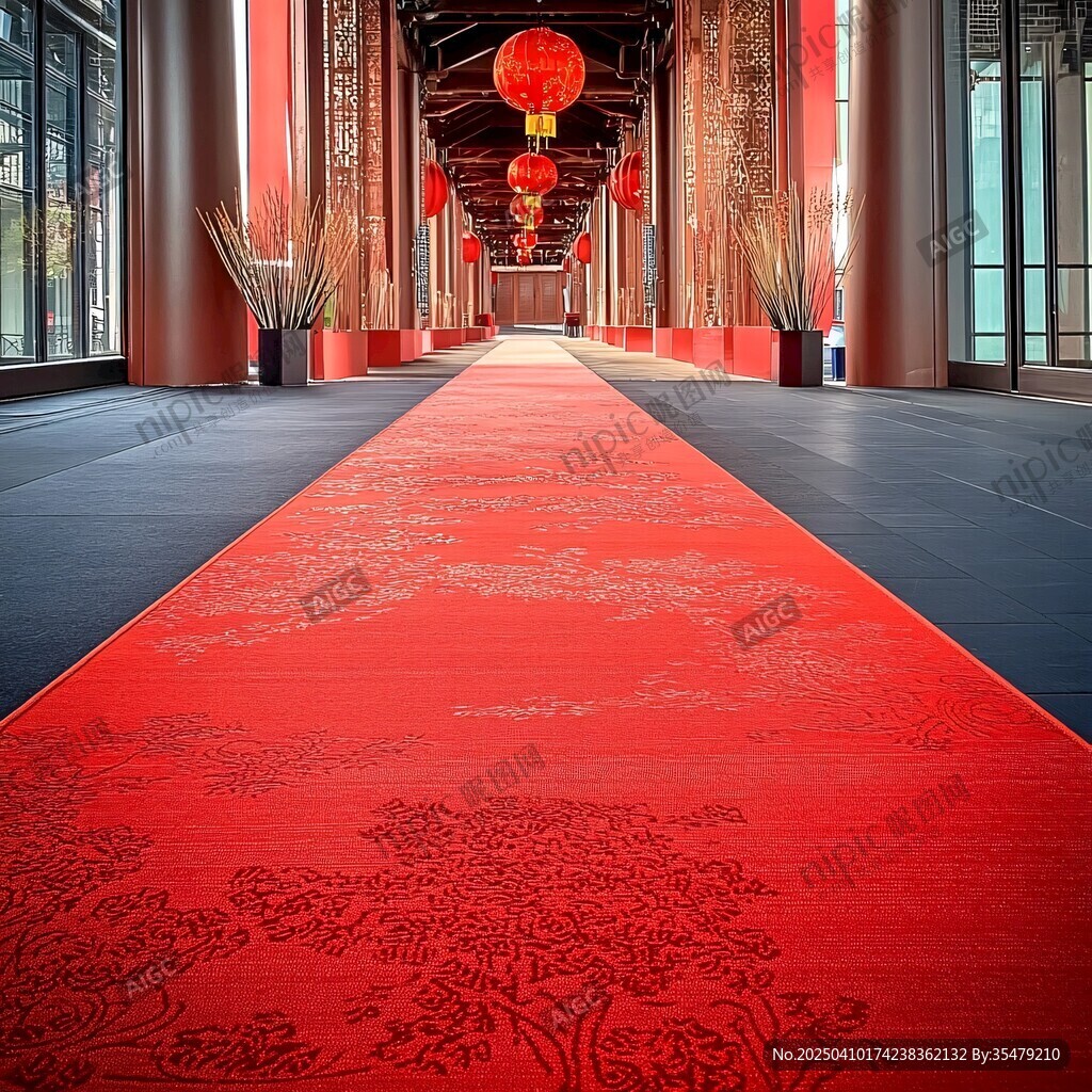 中式長廊紅地毯喜慶場景