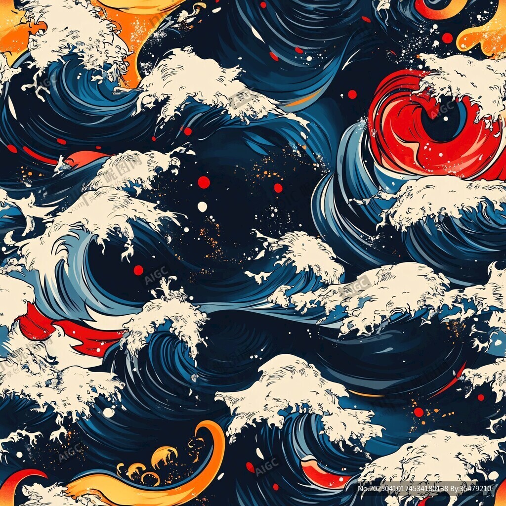 日式浮世繪風(fēng)格洶涌海浪圖