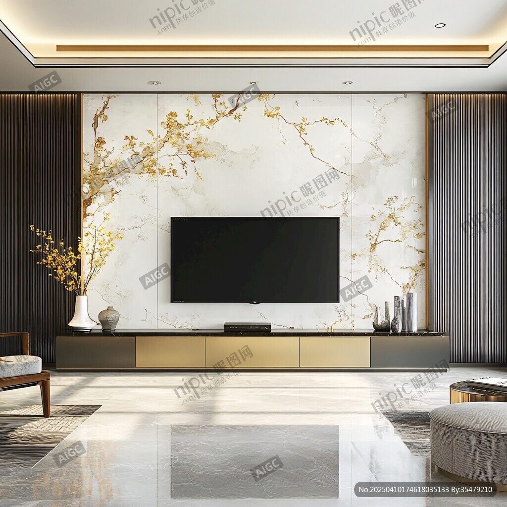 新中式大理石電視背景墻設計
