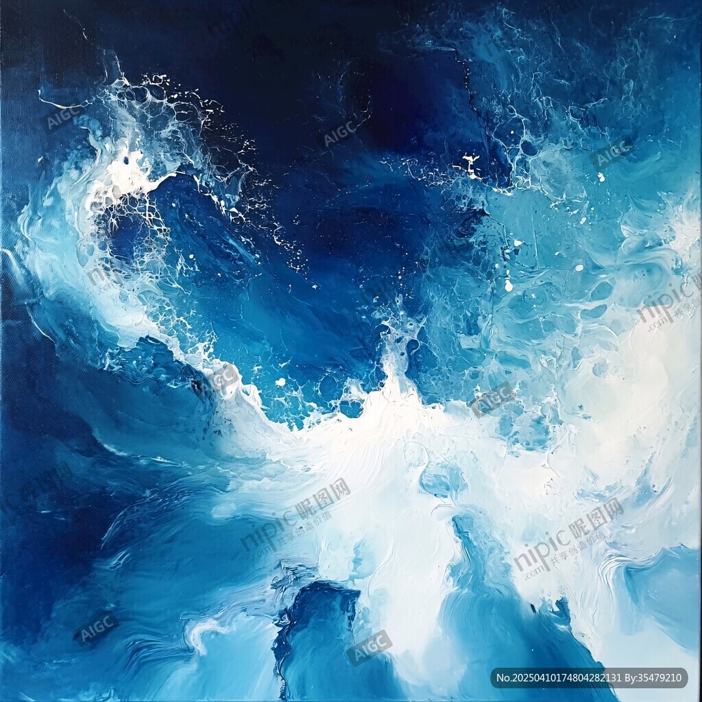 藍色海浪抽象藝術畫作