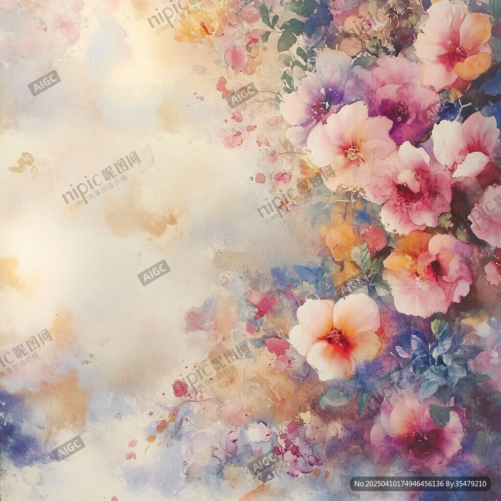 夢幻水彩花卉唯美背景圖