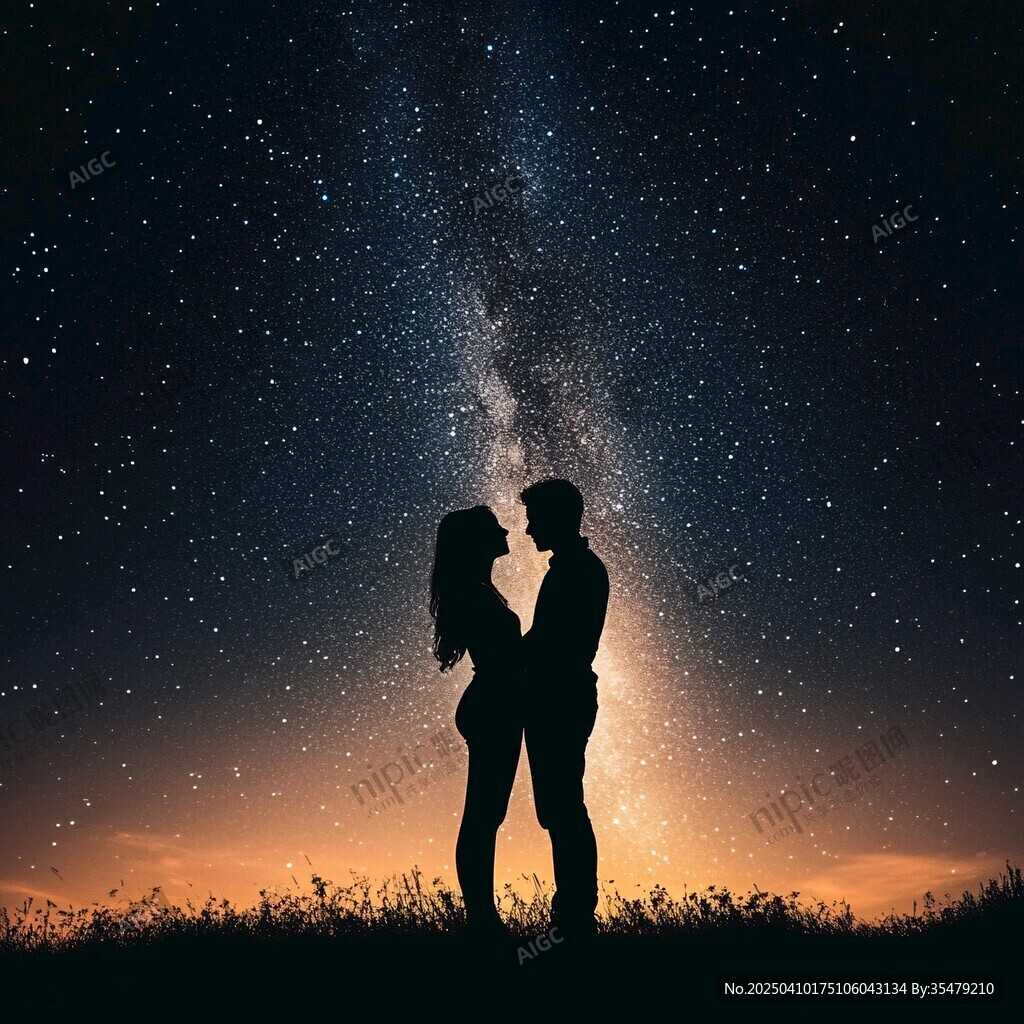 星空下的浪漫情侶剪影