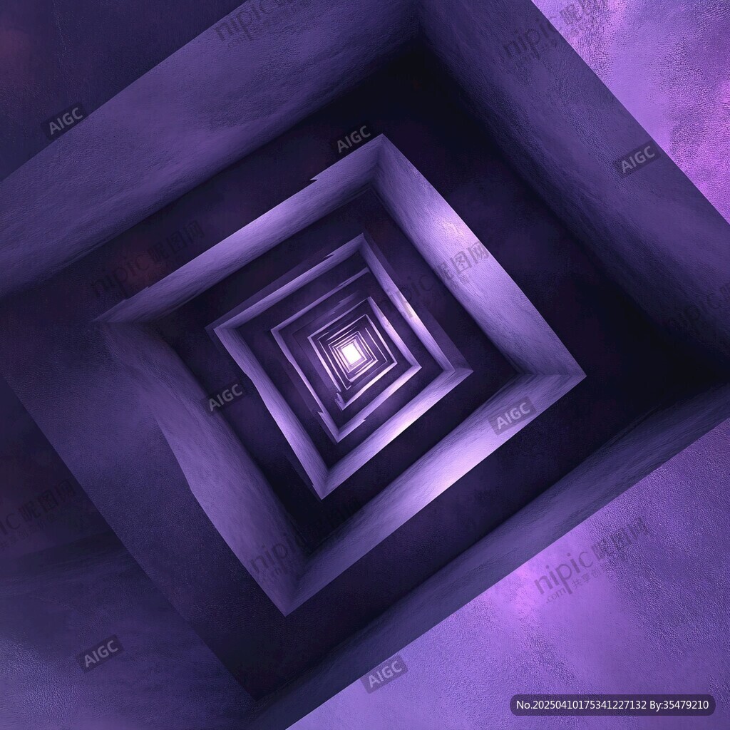 紫色神秘深邃幾何隧道空間