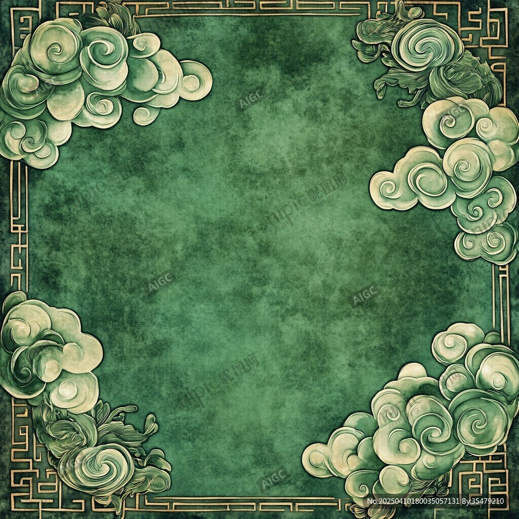 中式綠底云紋邊框背景圖