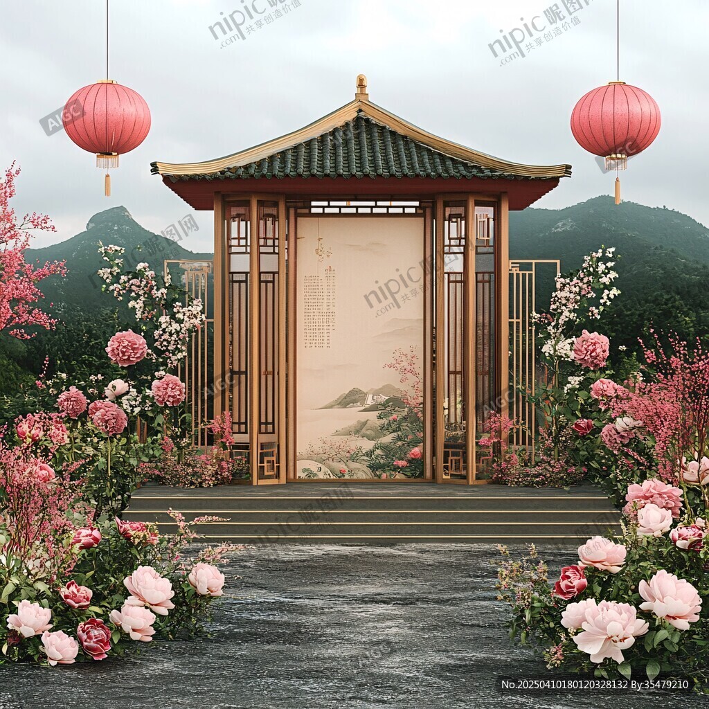 中式浪漫亭景花卉美陳