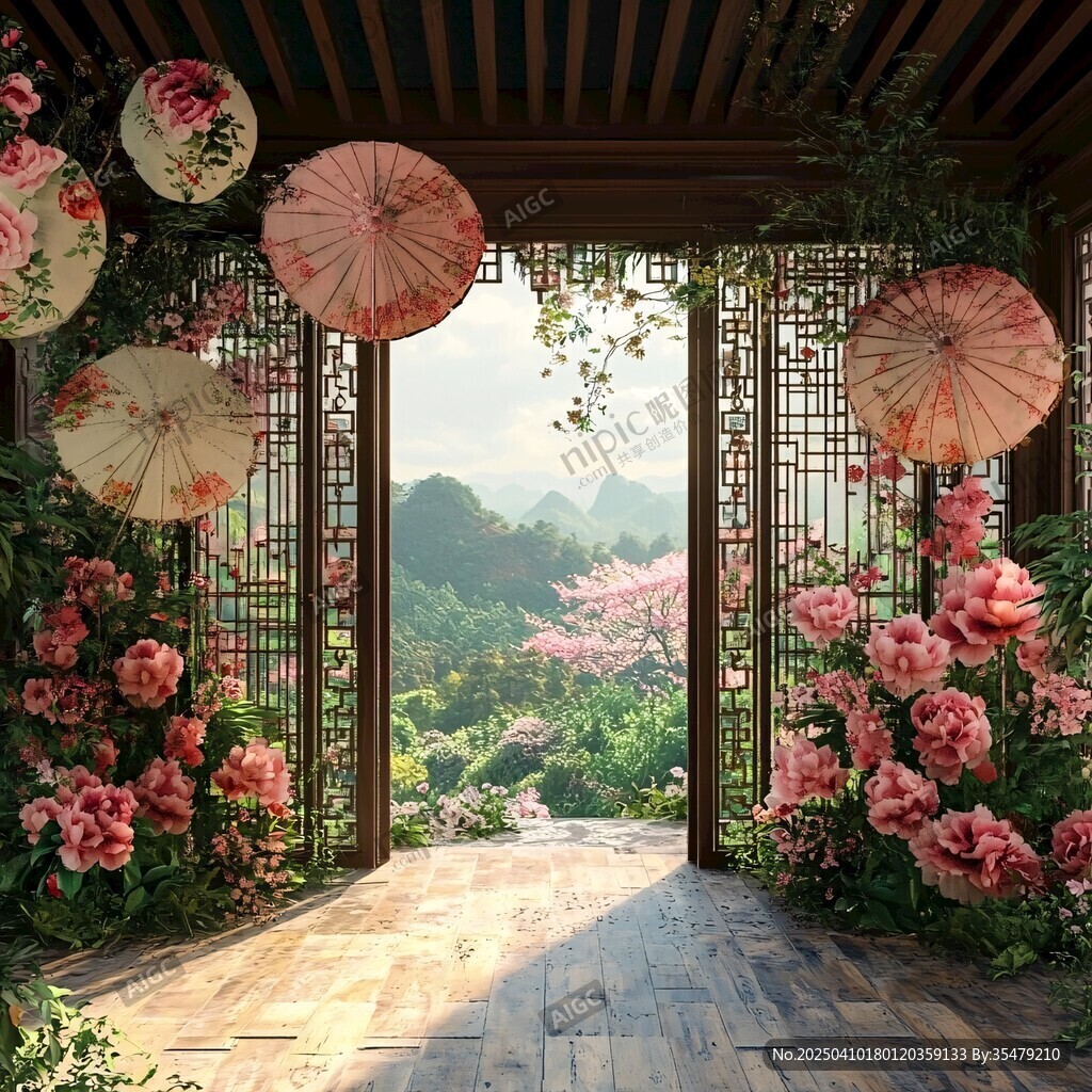 中式花亭下的詩(shī)意美景