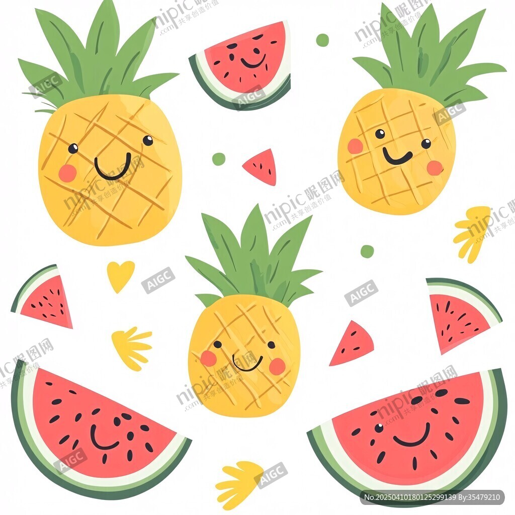 可愛菠蘿西瓜卡通圖案