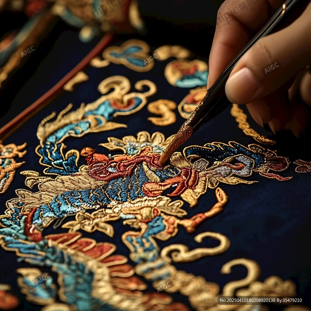 手工刺繡龍紋細(xì)節(jié)之美