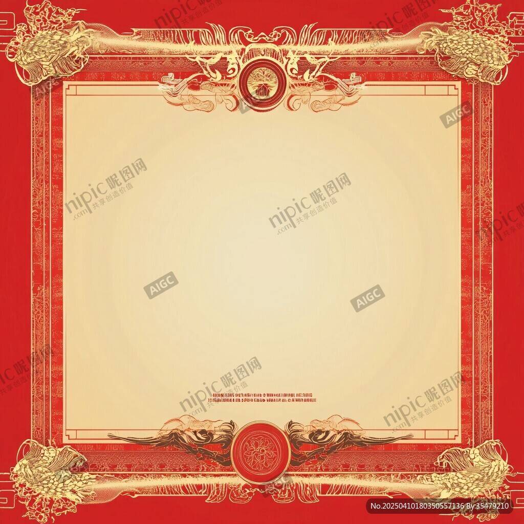 中式紅金邊框典雅背景圖