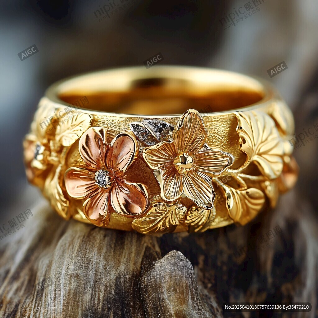 金質雕花鑲鉆精美手鐲