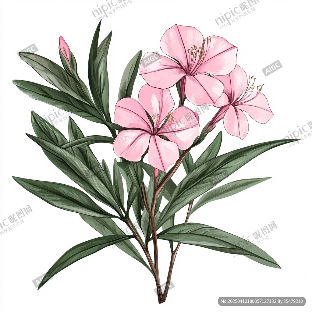 粉色花卉植物插畫