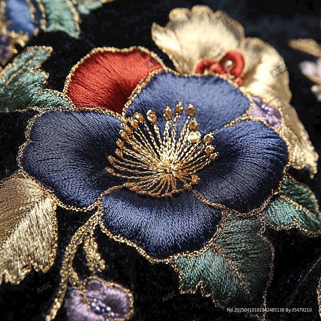 精美刺繡花朵特寫