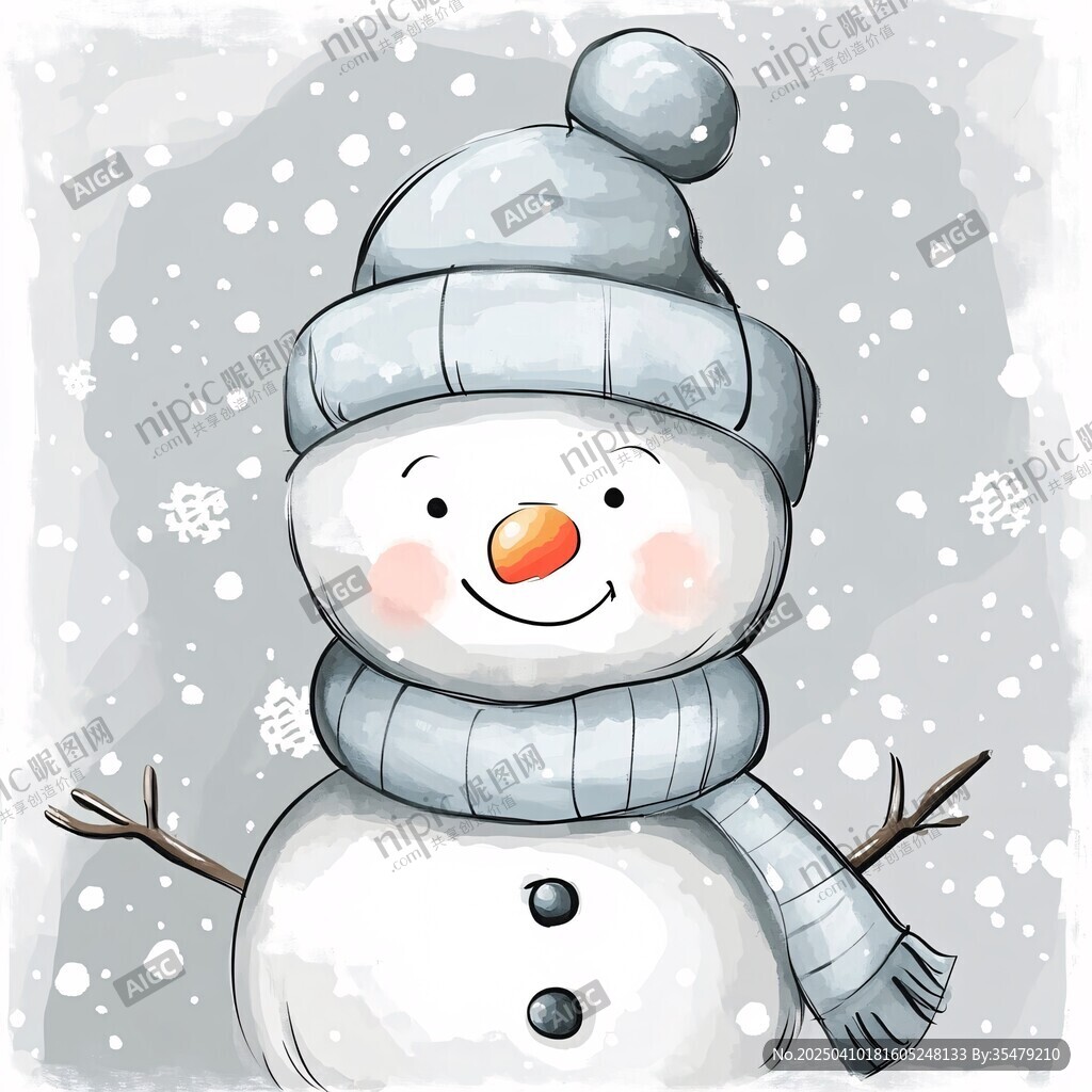 可愛雪人戴著帽和圍巾