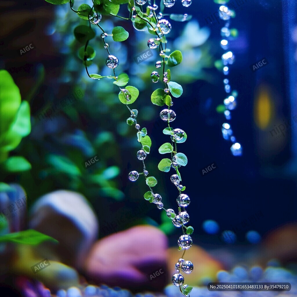 晶瑩綠植串珠般垂掛水中