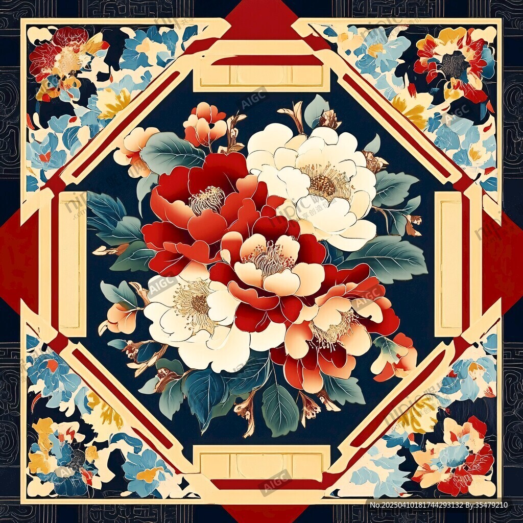 中式牡丹花卉精美圖案設計