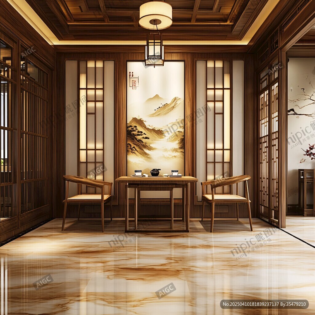 中式雅致茶室室內空間展示