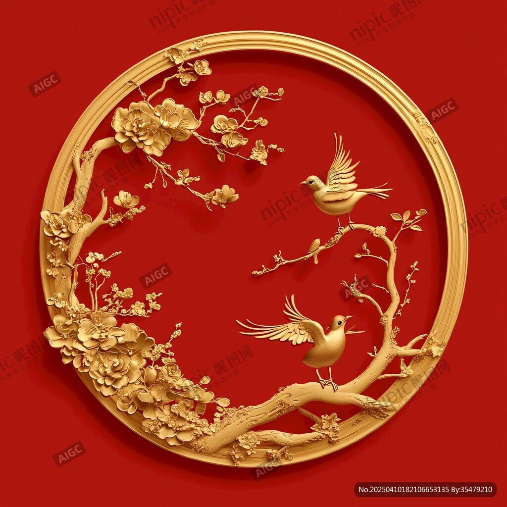 金雕花鳥圖 中式典雅風(fēng)