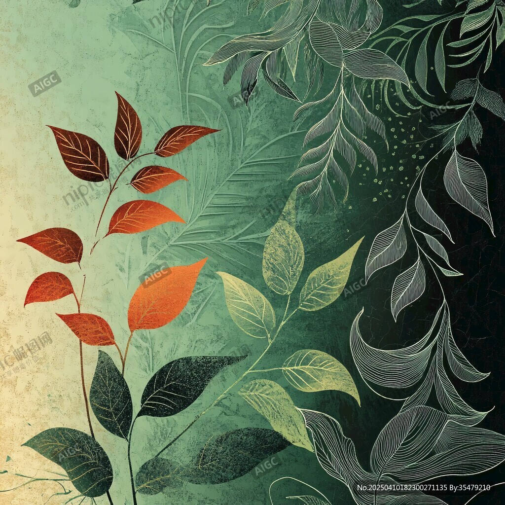 多彩葉脈植物插畫背景