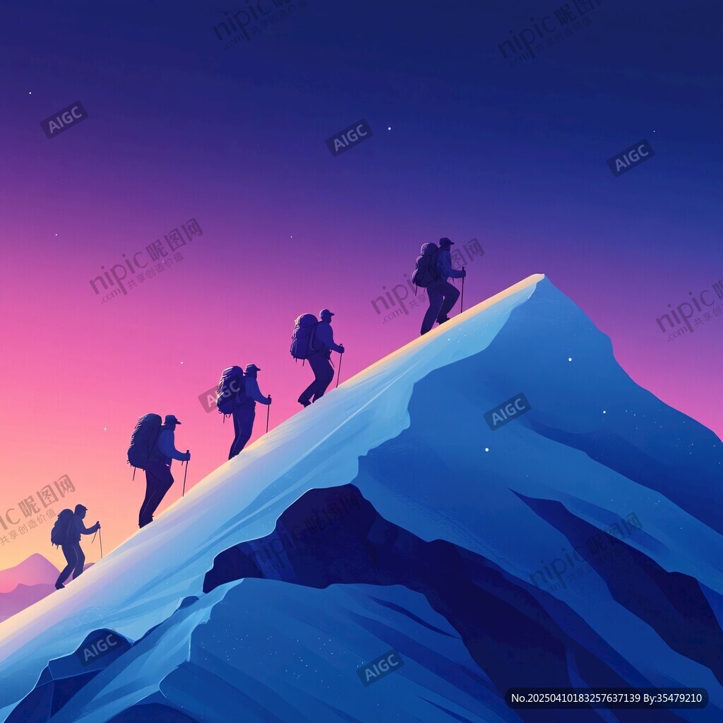 攀登者在雪山之巔的剪影