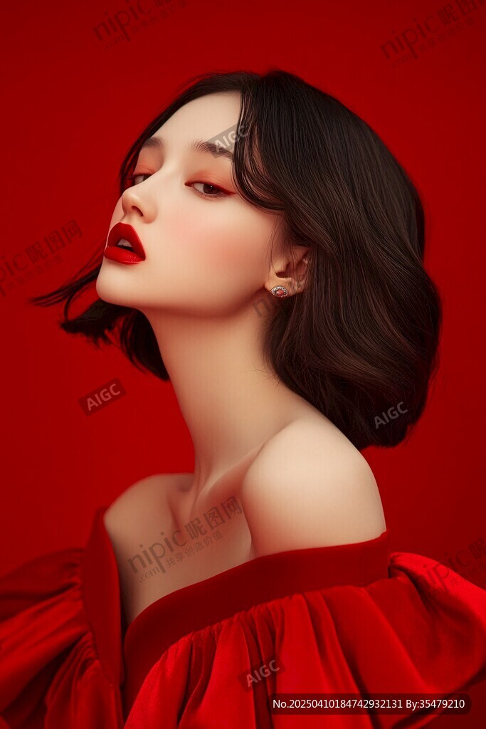 紅唇紅裙時(shí)尚魅力女性