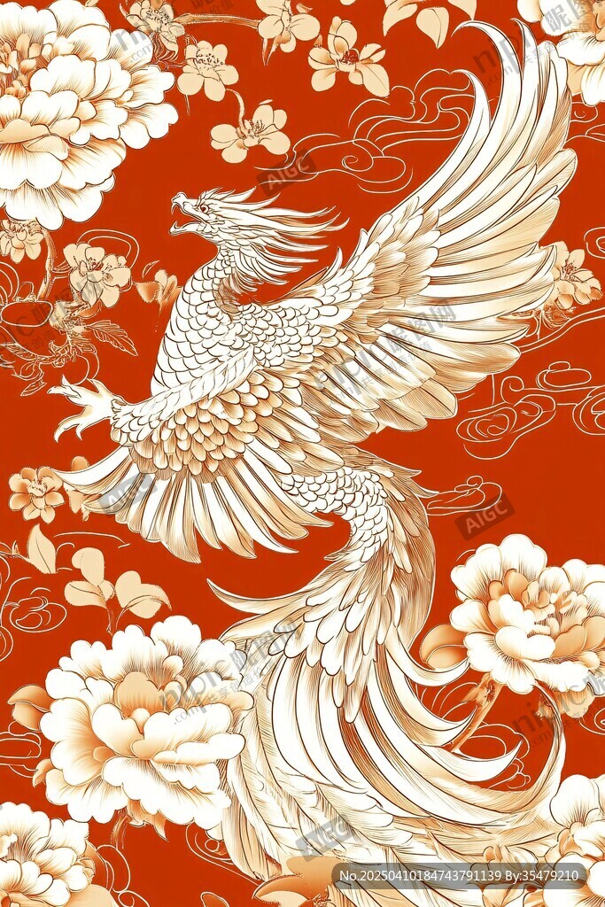 金鳳凰戲牡丹中式圖案