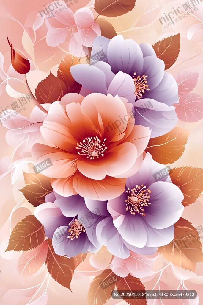絢麗花卉插畫(huà) 色彩柔美