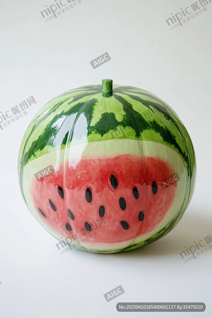 彩繪西瓜形陶瓷擺件