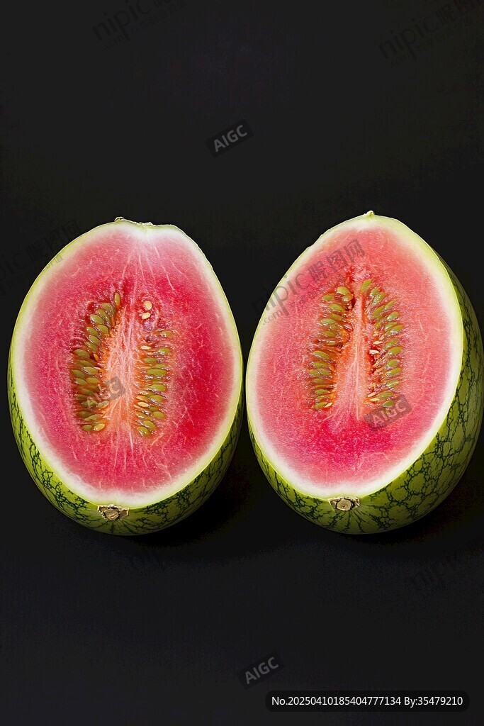 兩半新鮮多汁的紅心西瓜