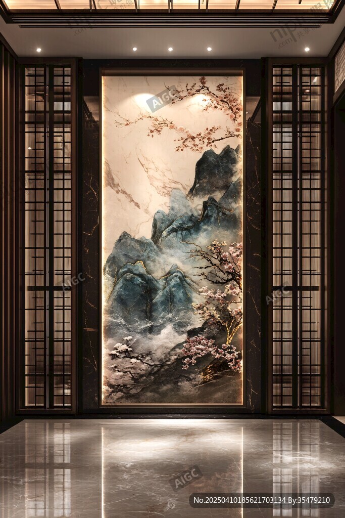 中式山水玄關壁畫藝術