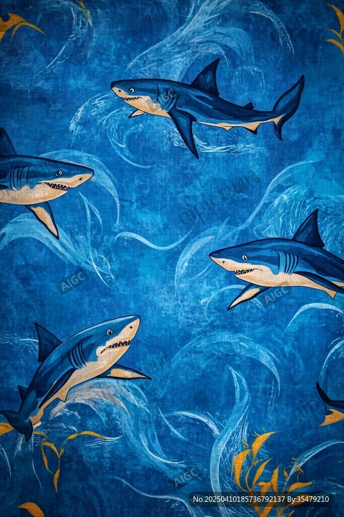 藍(lán)色海洋鯊魚圖案背景