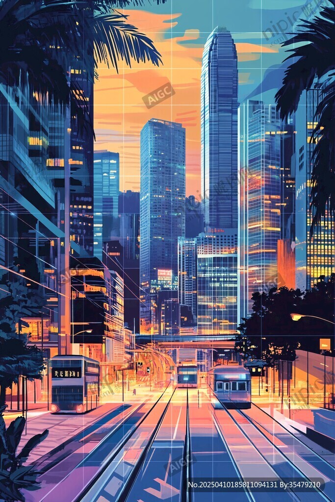 黃昏下的都市輕軌風(fēng)景線