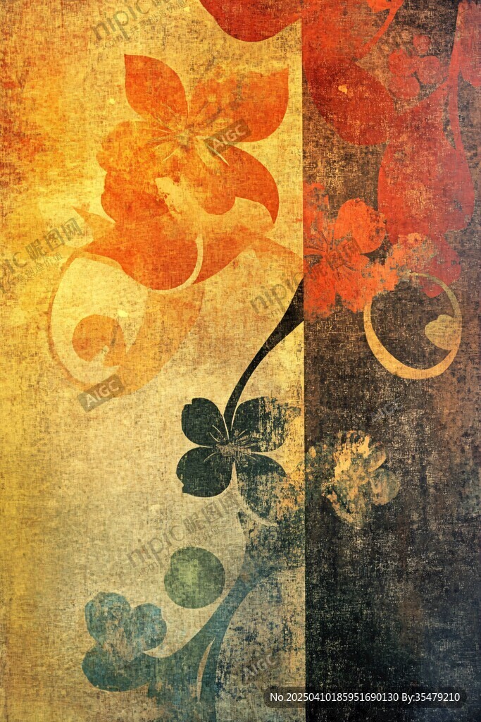 復(fù)古花卉藝術(shù)紋理畫作